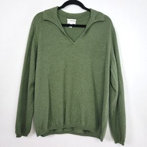 Charter Club Women's Size XL 2-Ply Cashmere Green V-Neck Rolled Neck Sweater EUC